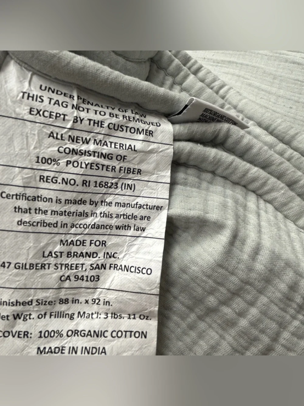 NWT QUINCE Organic Cotton Gauze Dream Quilt King/Cal King Mist 9192